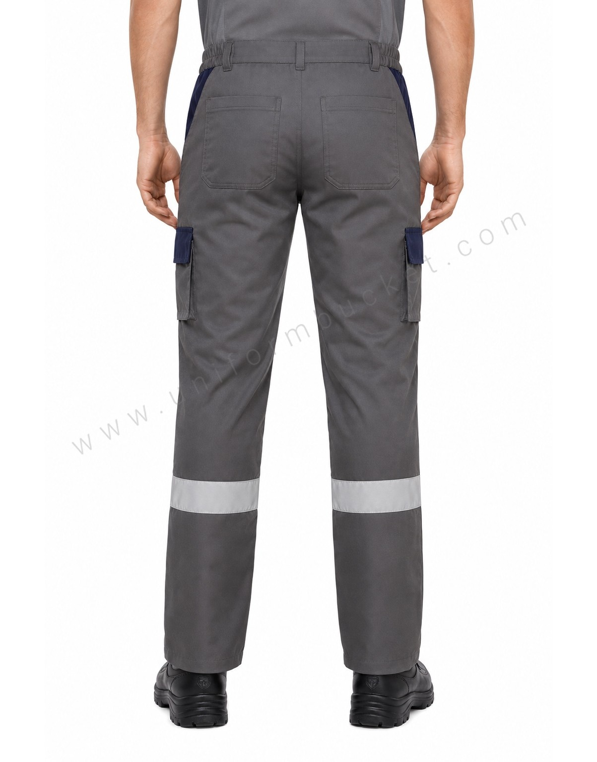 Male Workwear Grey Cargo Trouser With Navy Blue Panels thumbnail 3